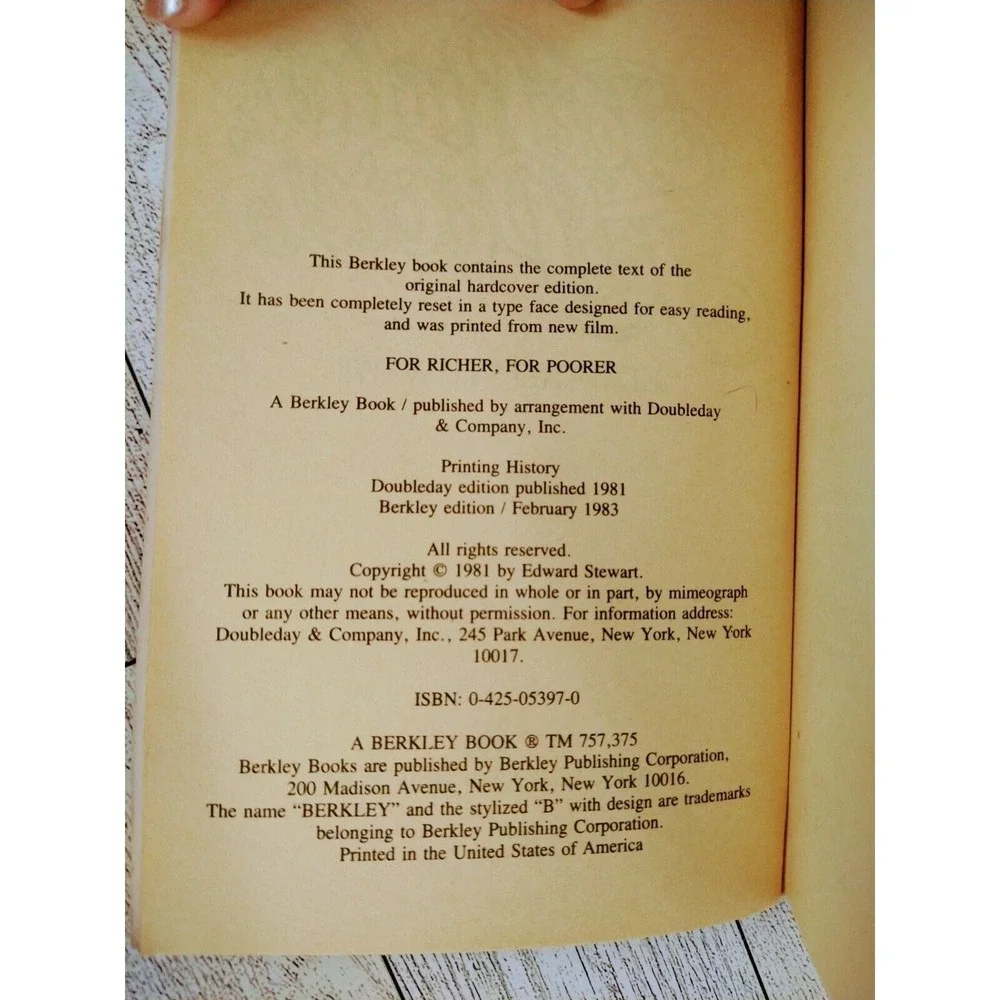 For Richer‎ for Poorer Edward Stewart 1983 Berkley Vintage 80s Romance Paperback